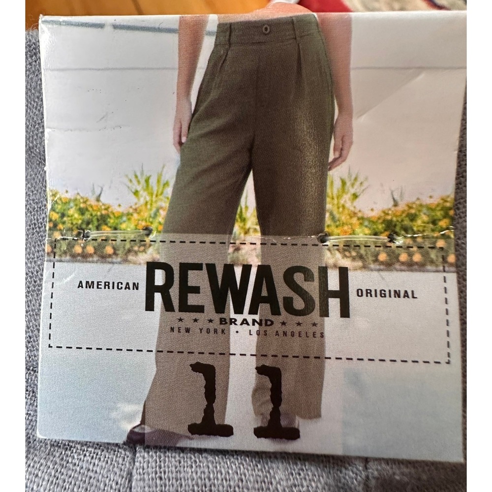 Rewash Brand Grey Wide Leg Linen Pleated Trousers High Waisted Sz 11 NWT